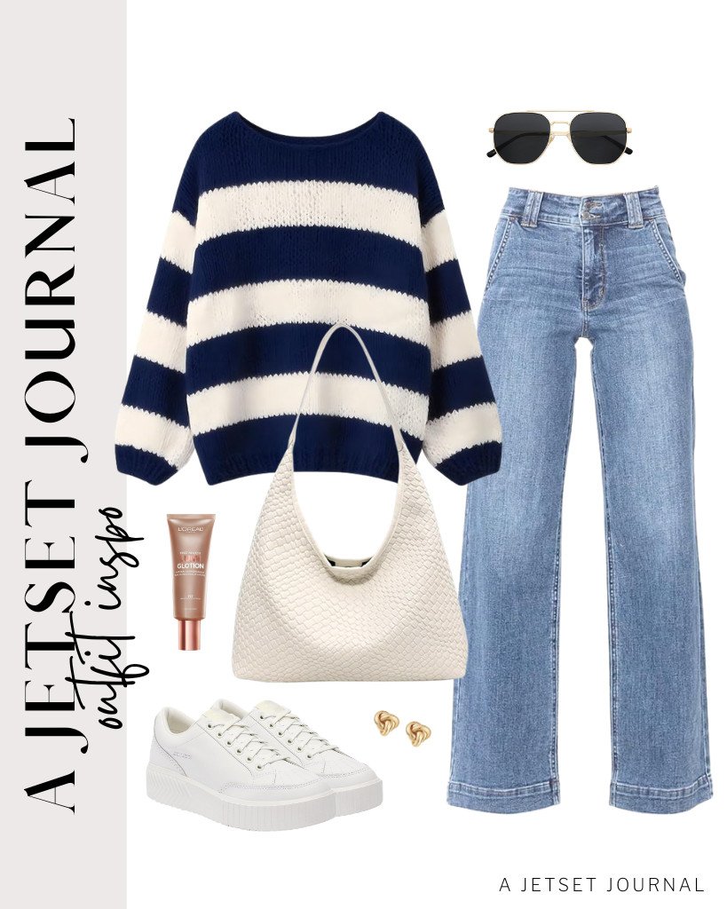 A slouchy striped sweater paired with jeans creates a perfect, effortless travel aesthetic. To complete the look, add Sorel sneakers and a textured shoulder bag for a cozy chic vibe. 

 #LTKSeasonal #LTKSaleAlert #LTKTravel
