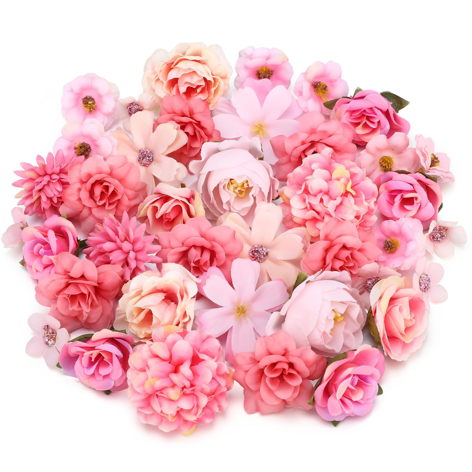 40PCS Artificial Flowers Heads Small Pink Artificial Flowers for Cake Decorations, Silk Faux Craf... | Amazon (UK)