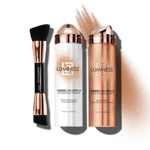 LUMINESS Airbrush Spray Silk Foundation Starter Kit - Warm Dark - Foundation, Primer & Dual-Sided Angled Buffing Brush - Medium, Buildable Coverage, Anti-Aging Formula Hydrates & Moisturizes | Amazon (US)