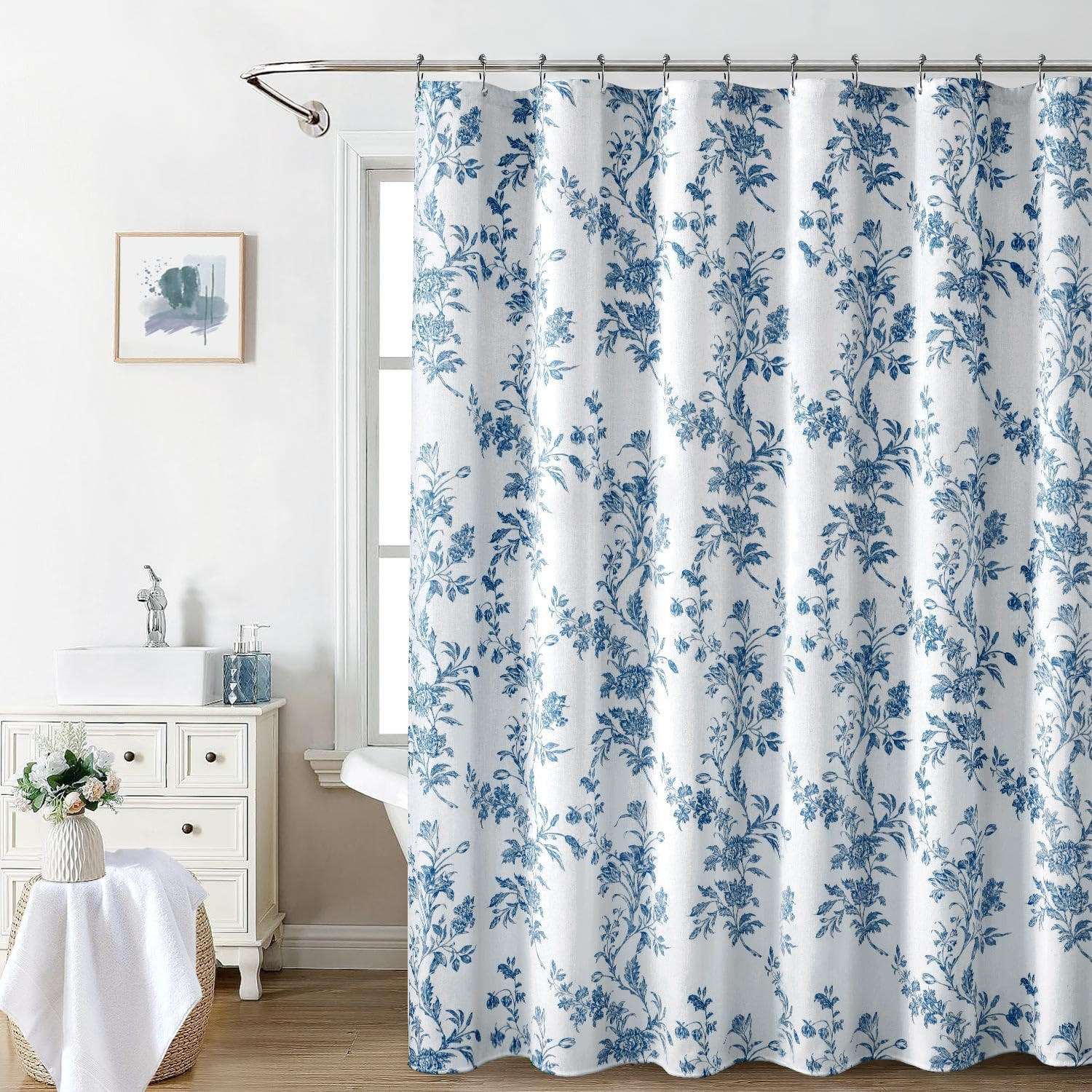 Awellife Light Blue Shower Curtain,Cotton Floral Cottagecore Spring Shower Curtain for Bathroom 7... | Amazon (US)