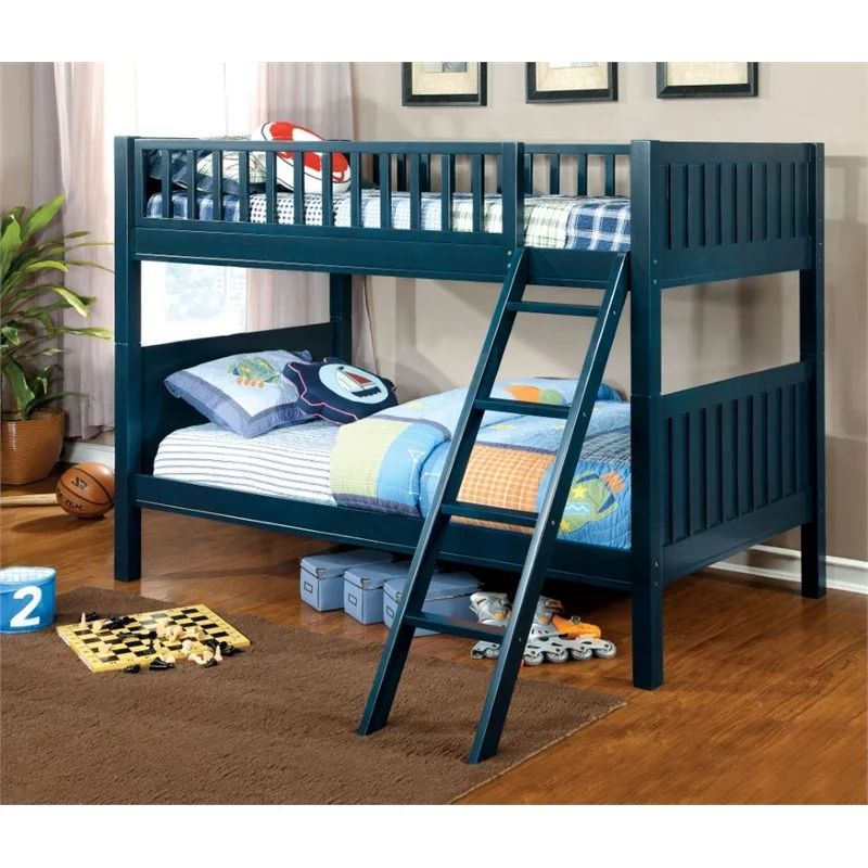 Furniture of America Marty Wood Twin over Twin Bunk Bed in Dark Blue - Walmart.com | Walmart (US)