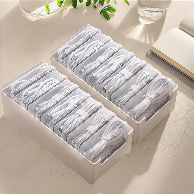 RayHenry 2 PCS Cable Organizer Box with 7 Clear Switch Case, Desktop Charger Cord Storage Organiz... | Amazon (US)