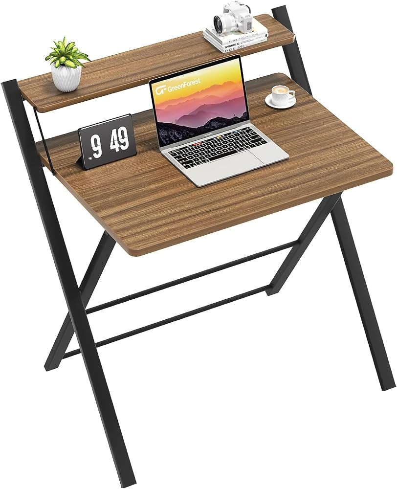 GreenForest Folding Desk No Assembly Required Small Size, 2-Tier Foldable Computer Desk with Shel... | Amazon (US)