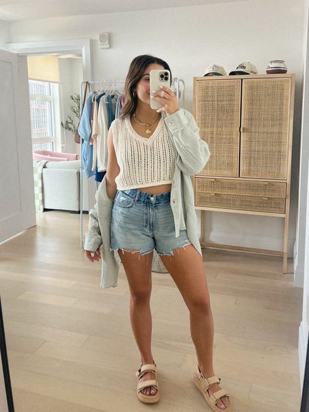 Found the best high rise jean shorts from American eagle - they’re the curvy line so a bit more room in the thighs + waist! Super comfortable. Paired them w a knit top (a great staple) and an oversized button down 

True to size, M! 30-70% off for MDW 

#LTKSeasonal #LTKFindsUnder50 #LTKSaleAlert