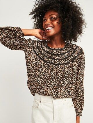 Oversized Printed Ladder-Lace Yoke Blouse for Women | Old Navy (US)