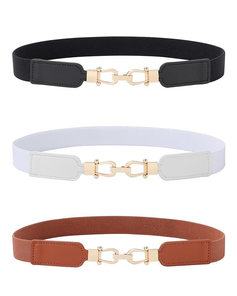 AWAYTR Women Skinny Stretchy Belt - Thin Elastic Waist Ladies Belt with Light Gold Buckle for Dre... | Amazon (US)