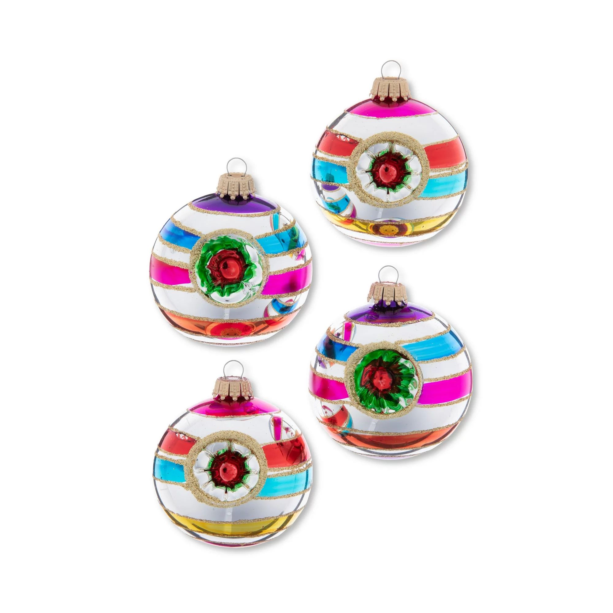 Multi-Color Reflective Round Glass Christmas Ornaments, 4 Count, 2 5/8 in, by Holiday Time | Walmart (US)