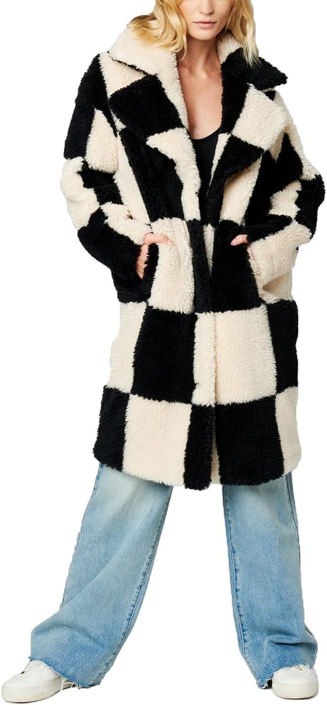 [BLANKNYC] Womens Luxury Clothing Checkered Print Sherpa Coat, Comfortable & Stylish Jacket | Amazon (US)