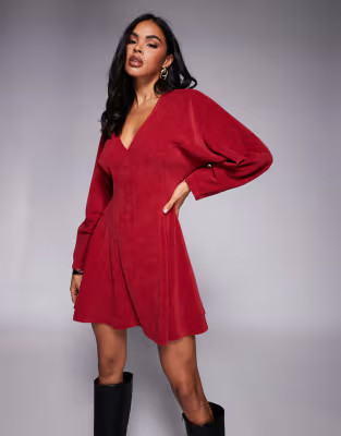 ASOS DESIGN cocoon sleeve cord mini dress in red | ASOS | ASOS (Global)