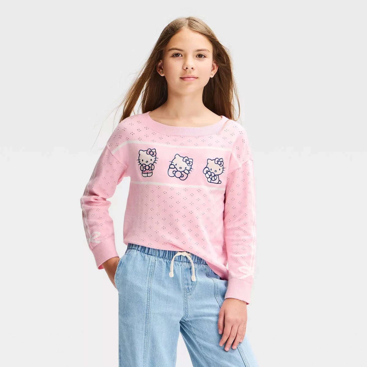 Girls' Hello Kitty Bows Pointelle Knit Sweater - Light Pink XL | Target