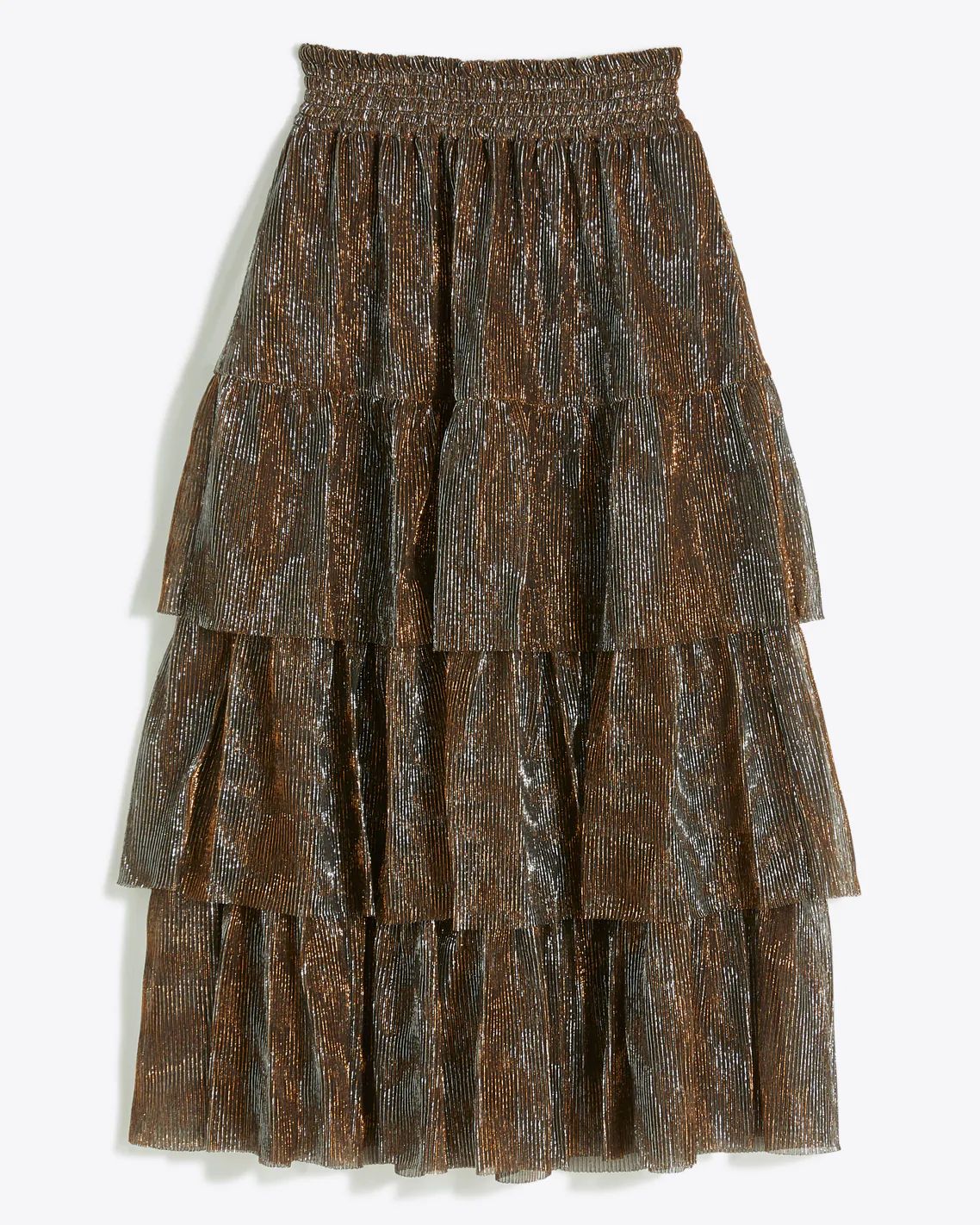 Tiered Midi Skirt in Lurex Plissé | Draper James (US)