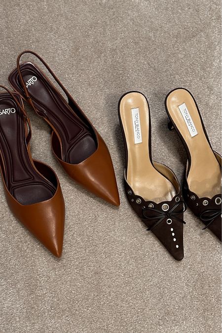 Spring heels, brown heels, pointed toe heels, Tony Bianca, Sarto, wedding guest heels, date night heels, office heels 

#LTKshoecrush #LTKSeasonal #LTKworkwear