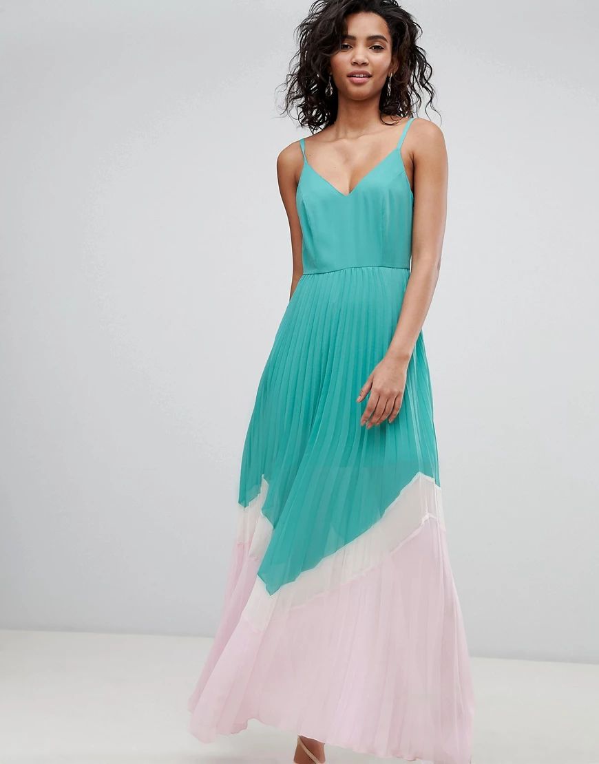 ASOS DESIGN Color Block Pleated Maxi Dress-Multi | ASOS (Global)