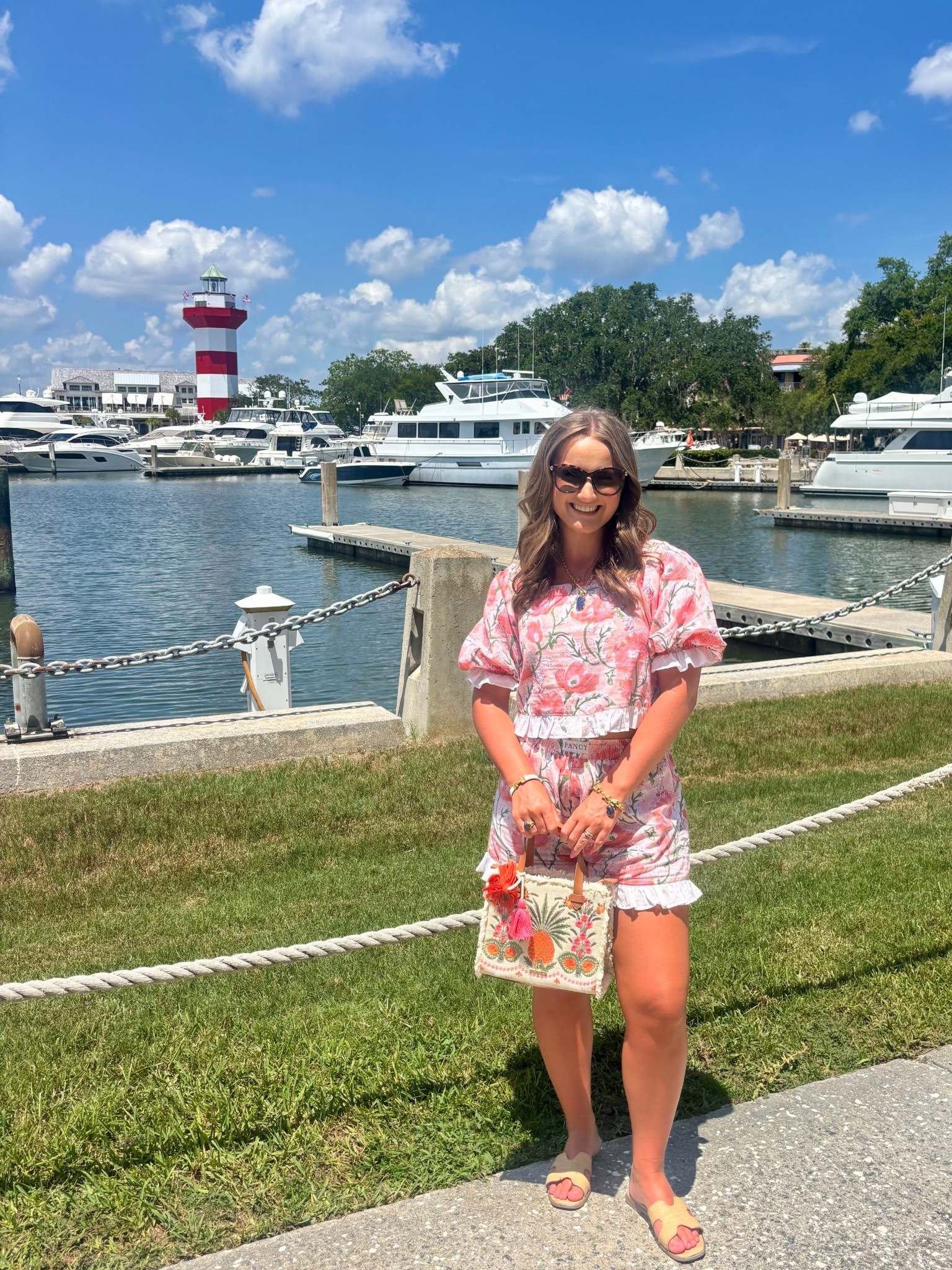 Vacation ootd! Adorable #ShopFancyD set, Target H-Inspired Sandals, and Spartina bag and accessories! Wearing a size small! 

#LTKU #LTKItBag #LTKStyleTip