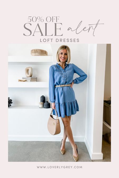 Loft dresses are 50% off 👏 This chambray dress is perfect for work! Loverly Grey is wearing an XS! 

#LTKunder50 #LTKsalealert #LTKstyletip