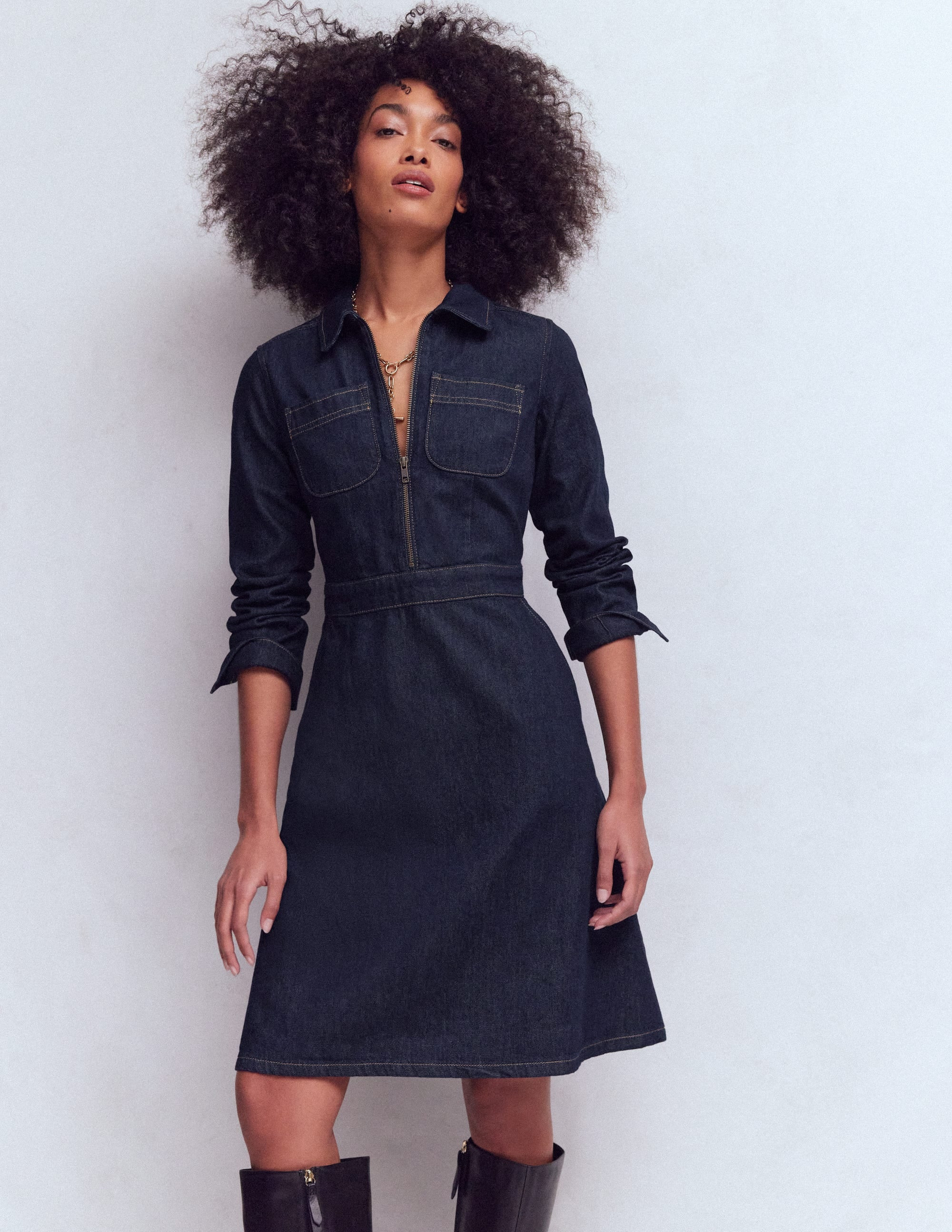 Flippy Denim Shirt Dress-Indigo Denim | Boden (US)