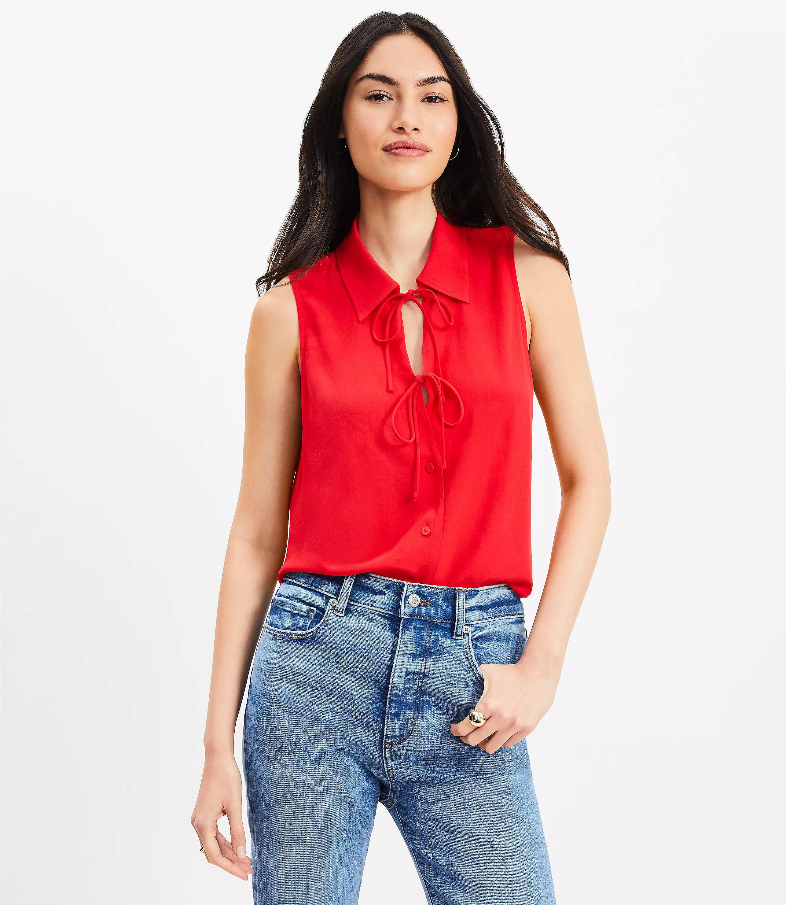 Gardenia Double Tie Collared Shell | LOFT