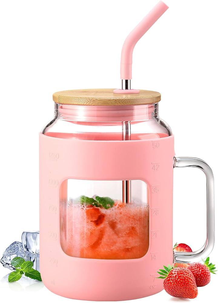 WINSA 50 oz Glass Water Bottles with Silicone Sleeve,Glass Tumbler with Lid and Straw,Iced Coffee... | Amazon (US)