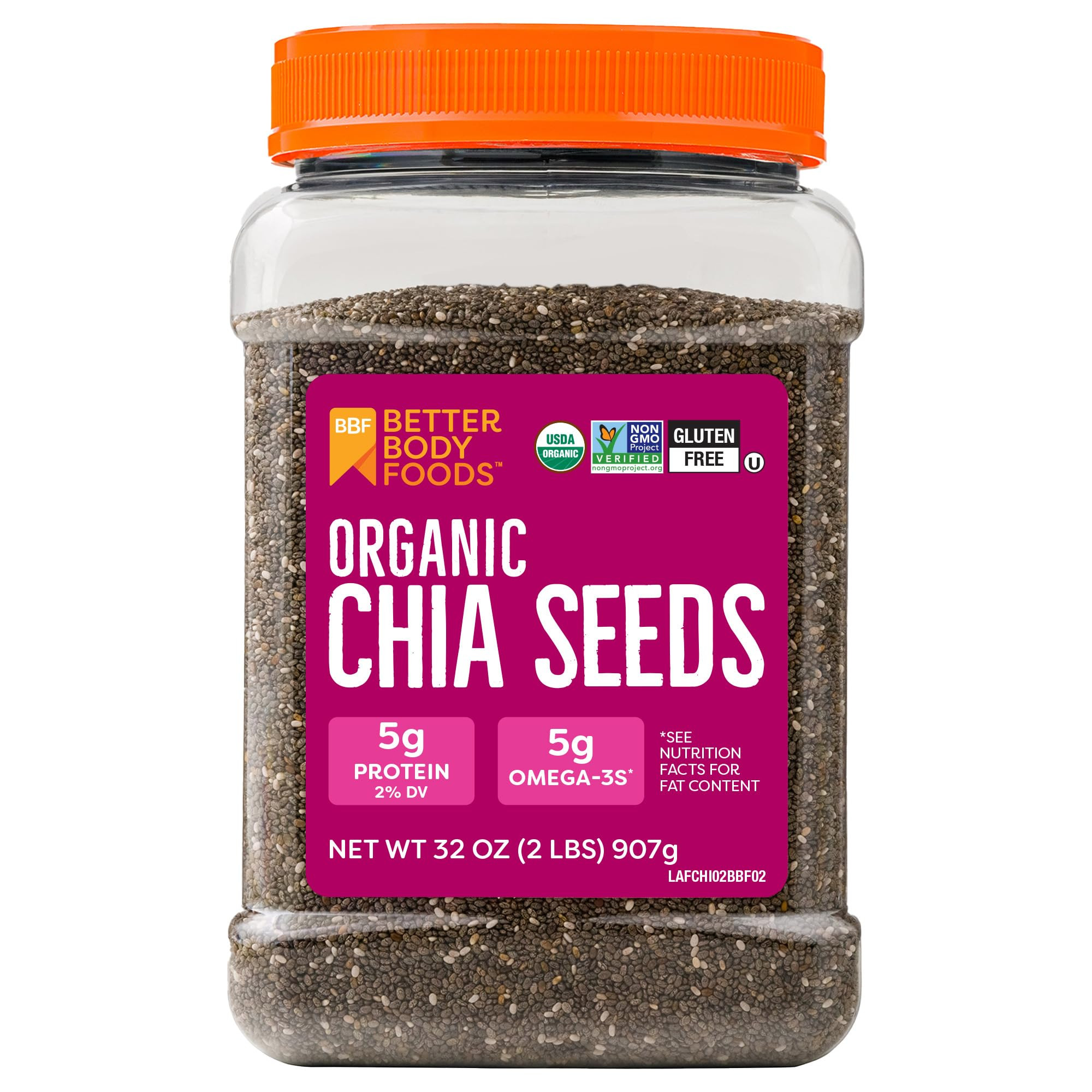 BetterBody Foods Organic Chia Seeds 2 lbs, 32 Oz, with Omega-3, Non-GMO, Gluten Free, Keto Diet F... | Amazon (US)