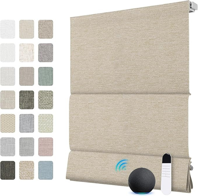 BERISSA Motorized No Drill Roman Blinds with Remote,Cordless Smart Blackout & Light Filtering Fab... | Amazon (US)