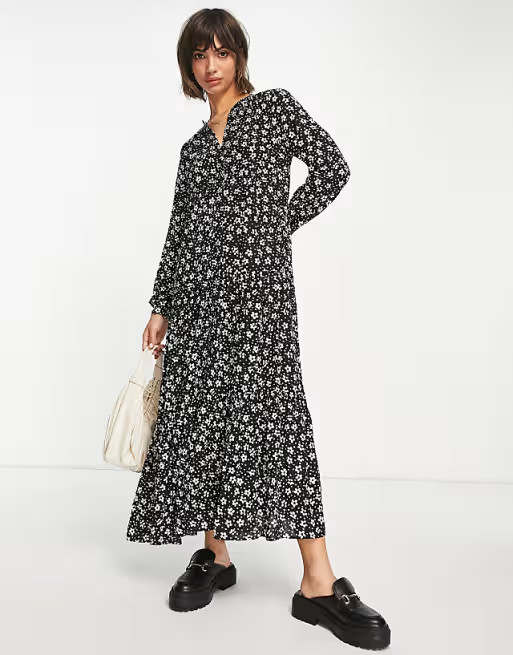 Whistles daisy spot trapeze maxi dress in black | ASOS (Global)