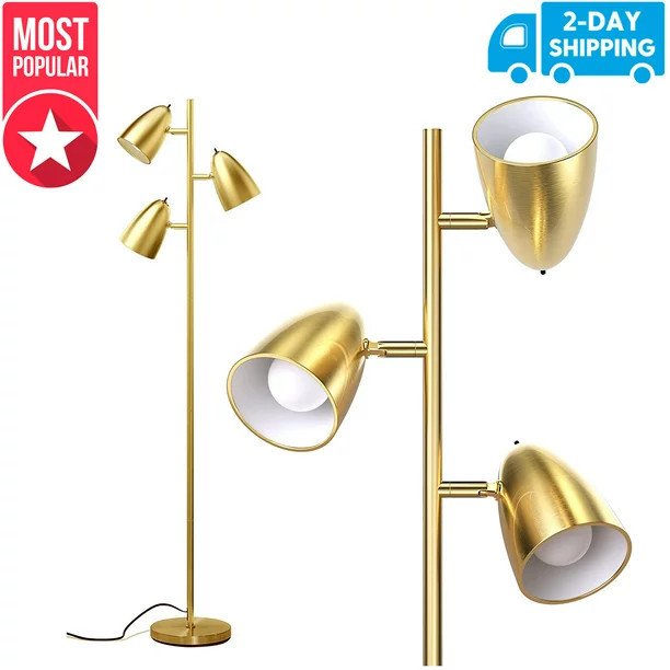 addlon Tree Floor Lamp with 3 Adjustable Rotating Lights and Matching LED Bulbs, Standing Tall Po... | Walmart (US)