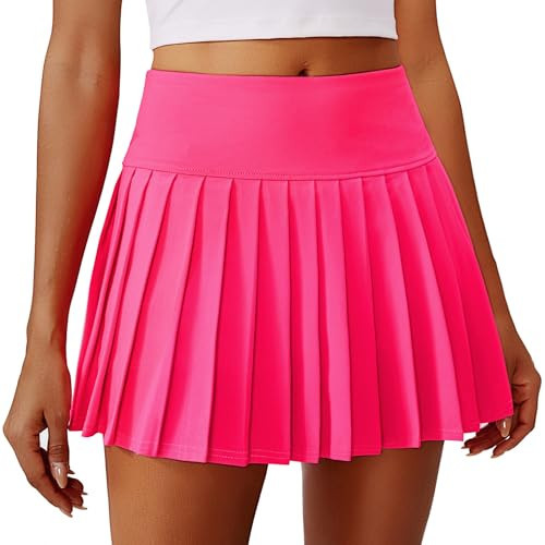 PINSPARK Pleated Tennis Skirts for Womens Golf Skirt Tummy Control Mini Skirt with Pocket Quick Dry Pickleball Outfits, Hot Pink M | Amazon (US)