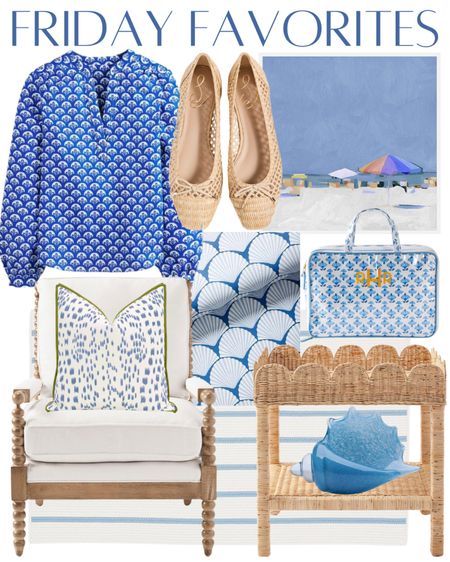 Classic home decor Grandmillennial blue blouse woven ballet flats coastal art travel block print shell decor coastal wallpaper 

#LTKstyletip #LTKhome