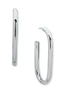 Nine West Silver Tone 76 Millimeter Elongated Hoop Earrings | Belk