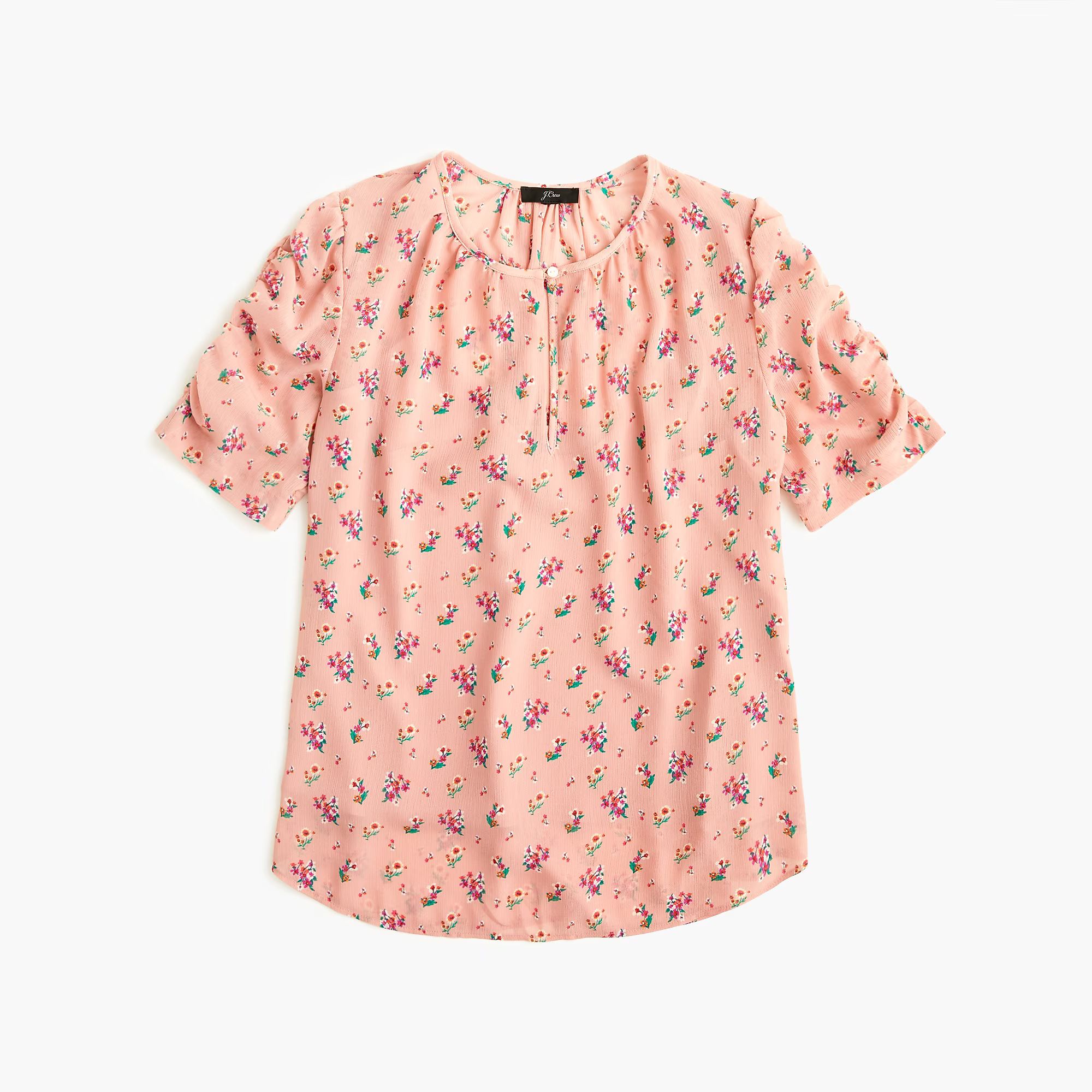Ruched-sleeve top in ditsy floral | J.Crew US