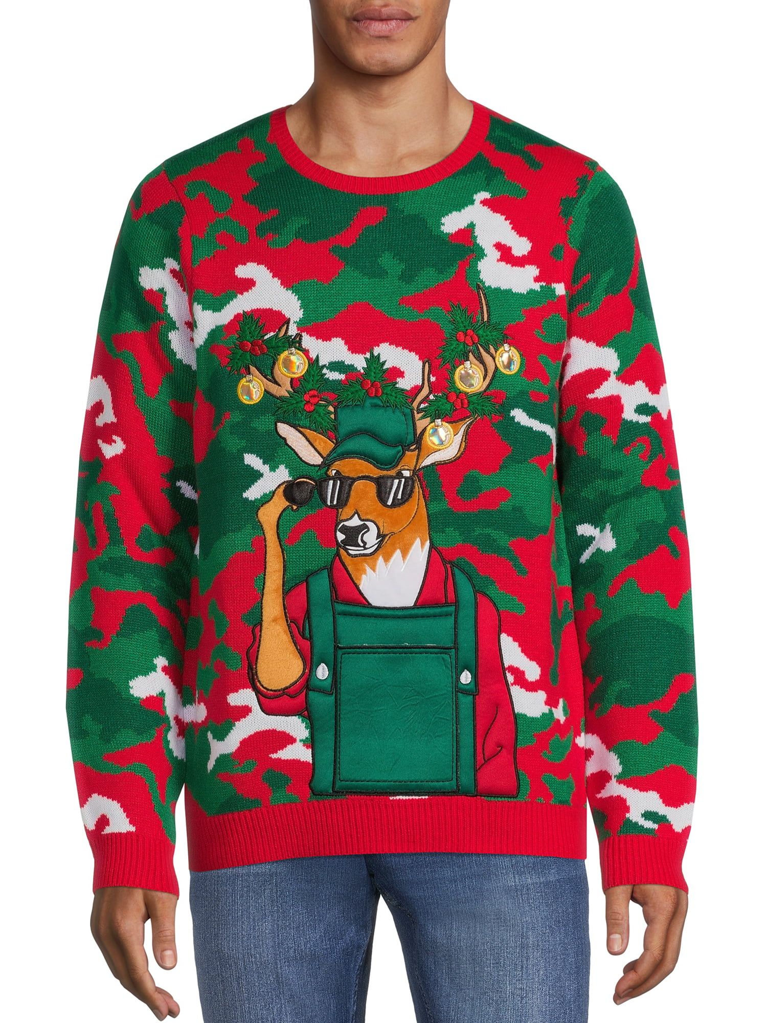 Holiday Time Men's Deer Camo Ugly Christmas Sweater - Walmart.com | Walmart (US)