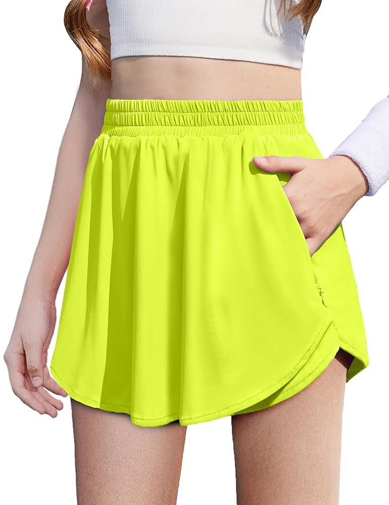 Zaclotre Girls Athletic Shorts with Zipper Pockets 2 in 1 Flowy Skirt Overlay Kids Running Workou... | Amazon (US)