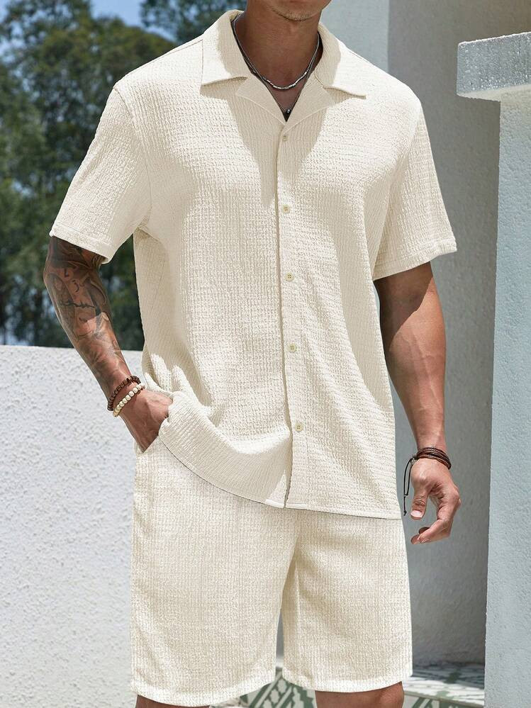 2pcs Set Fashion Embroidered Brand Streetwear Loose Short Sleeve Shirt And Casual Pants, Matching Couple Outfit Suitable For Husband/Boyfriend, Beach Vacation | SHEIN