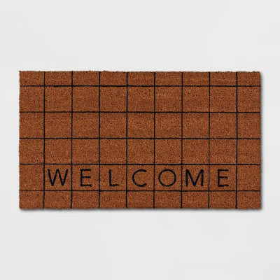 1'4"x2'4" Welcome Grid Rectangular Outdoor Door Mat Black - Room Essentials™ | Target
