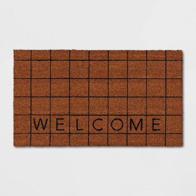 1'4"x2'4" Welcome Grid Rectangular Outdoor Door Mat Black - Room Essentials™ | Target