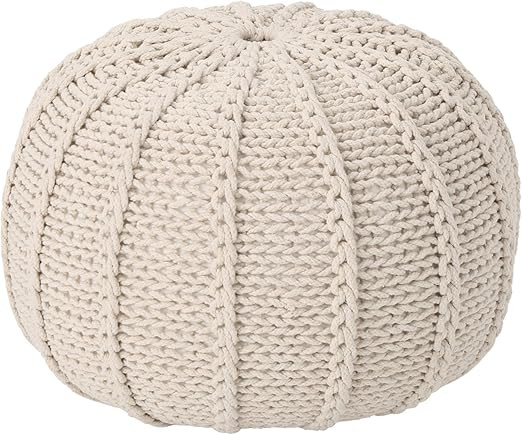 Christopher Knight Home Agatha Knitted Cotton Pouf, Beige | Amazon (US)