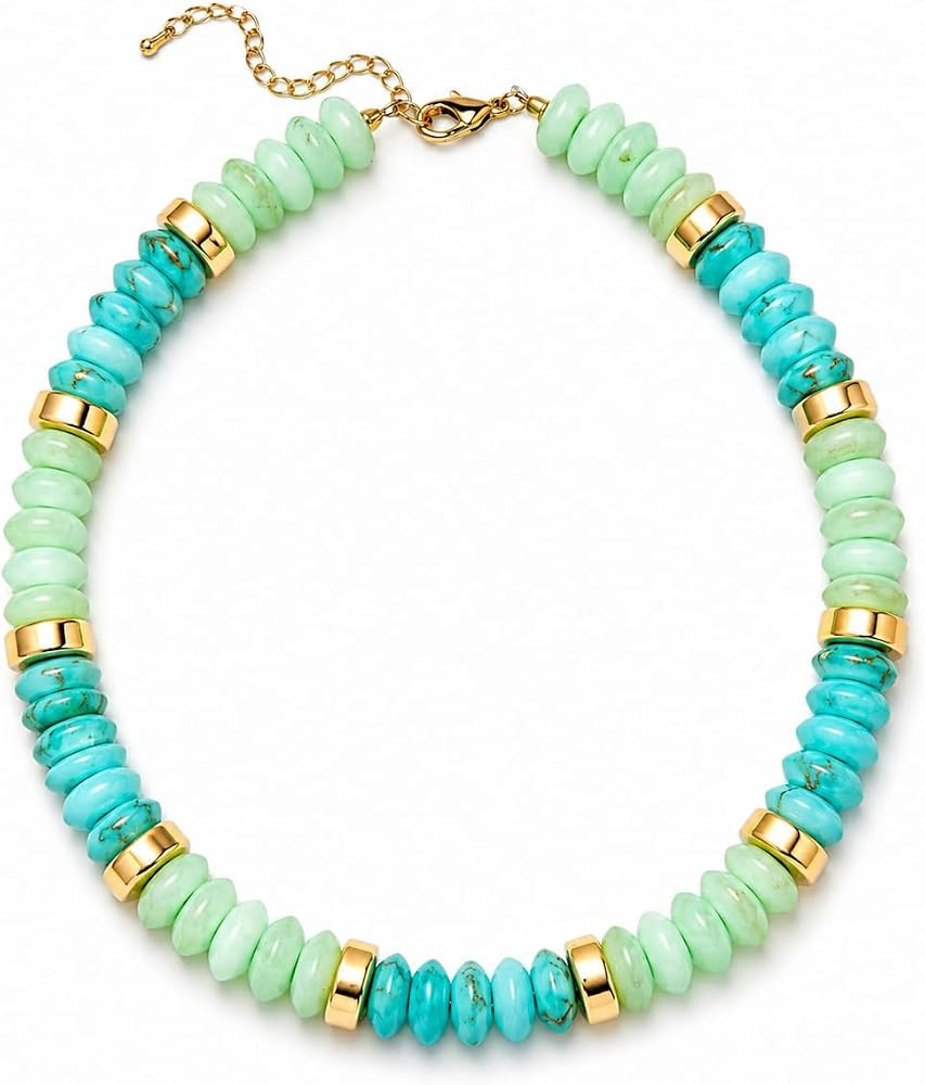 Chunky Beaded Necklace For Women, Boho Resin Handmade Mint Green Bead Necklaces With Gold Spacer ... | Amazon (US)