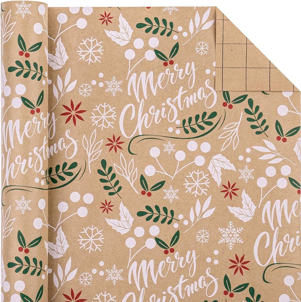 WRAPAHOLIC Kraft Christmas Wrapping Paper - Mini Roll - 17 Inch X 33 Feet - Merry Christmas Lette... | Amazon (US)