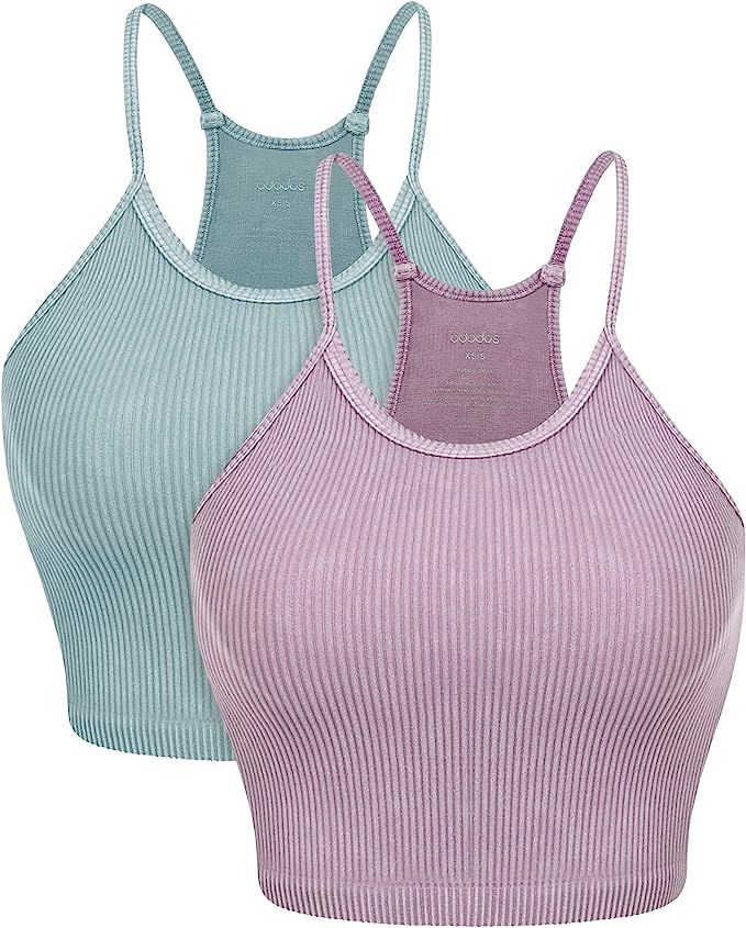 ODODOS Women's Crop 3-Pack Washed Seamless Rib-Knit Camisole Crop Tank Tops | Amazon (US)