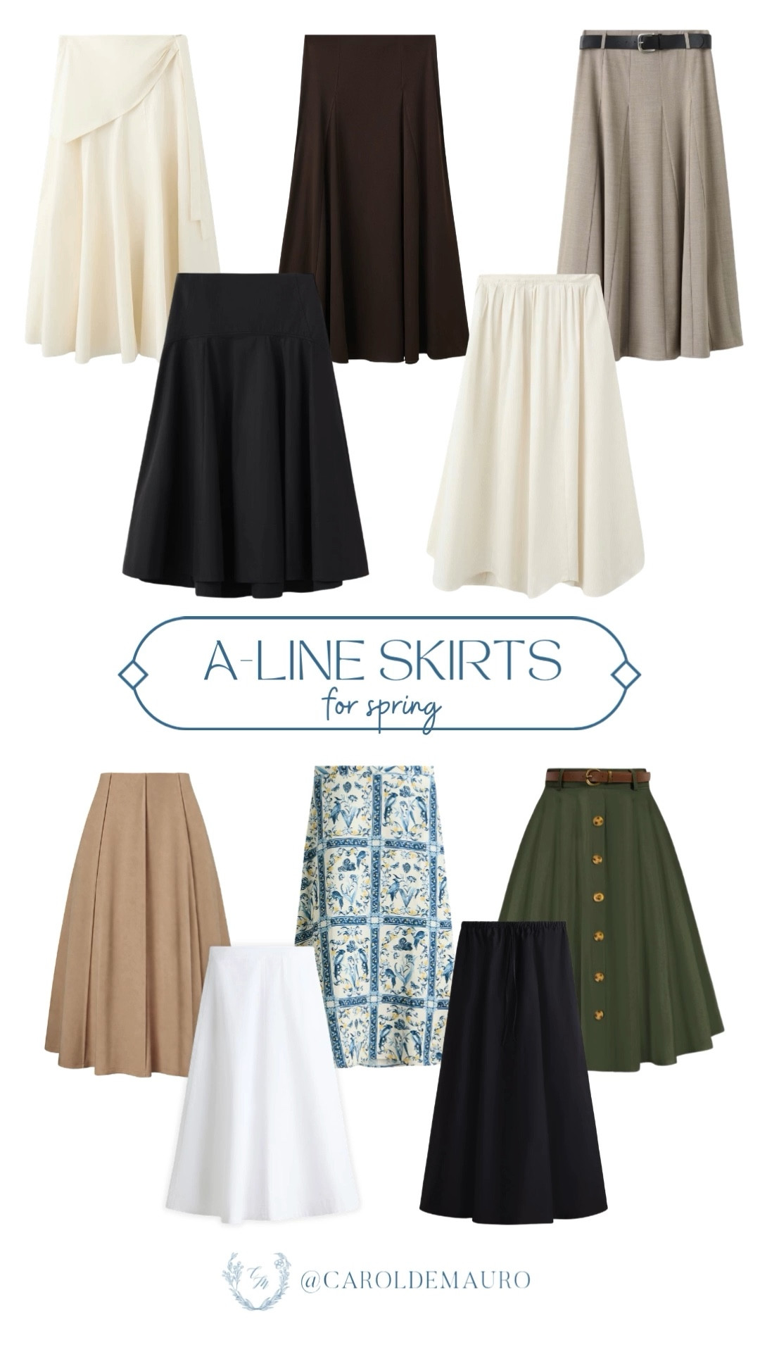 Refresh your spring wardrobe with these versatile A-line skirts in chic neutrals and a classic blue-and-white tile print. They pair perfectly with simple basics for an effortless look, whether you choose a button-front olive midi or a flowy cream wrap style.

spring skirts, casual chic, modest look, outfit inspo, petite fashion, old money aesthetic, vacation wardrobe, preppy style

#LTKSeasonal #LTKU #LTKootd