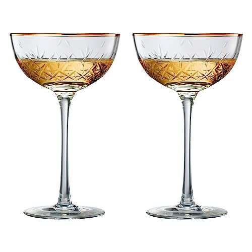 Vintage Art Deco Luxury Coupe Glasses, Cocktails, Martini, Margarita, In Premium Gift Box 24K Gold Rim | Set of 2 | 8 oz Classic Cocktail Glassware - Champagne, Manhattan, Cosmopolitan Crystal Goble | Amazon (US)