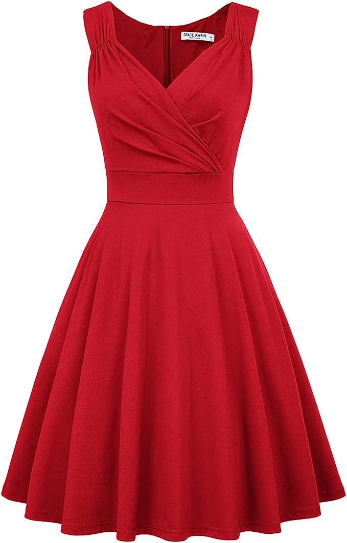 GRACE KARIN Women's Sleeveless Wrap V-Neck A-line Bridesmaid Cocktail Party Dress | Amazon (US)