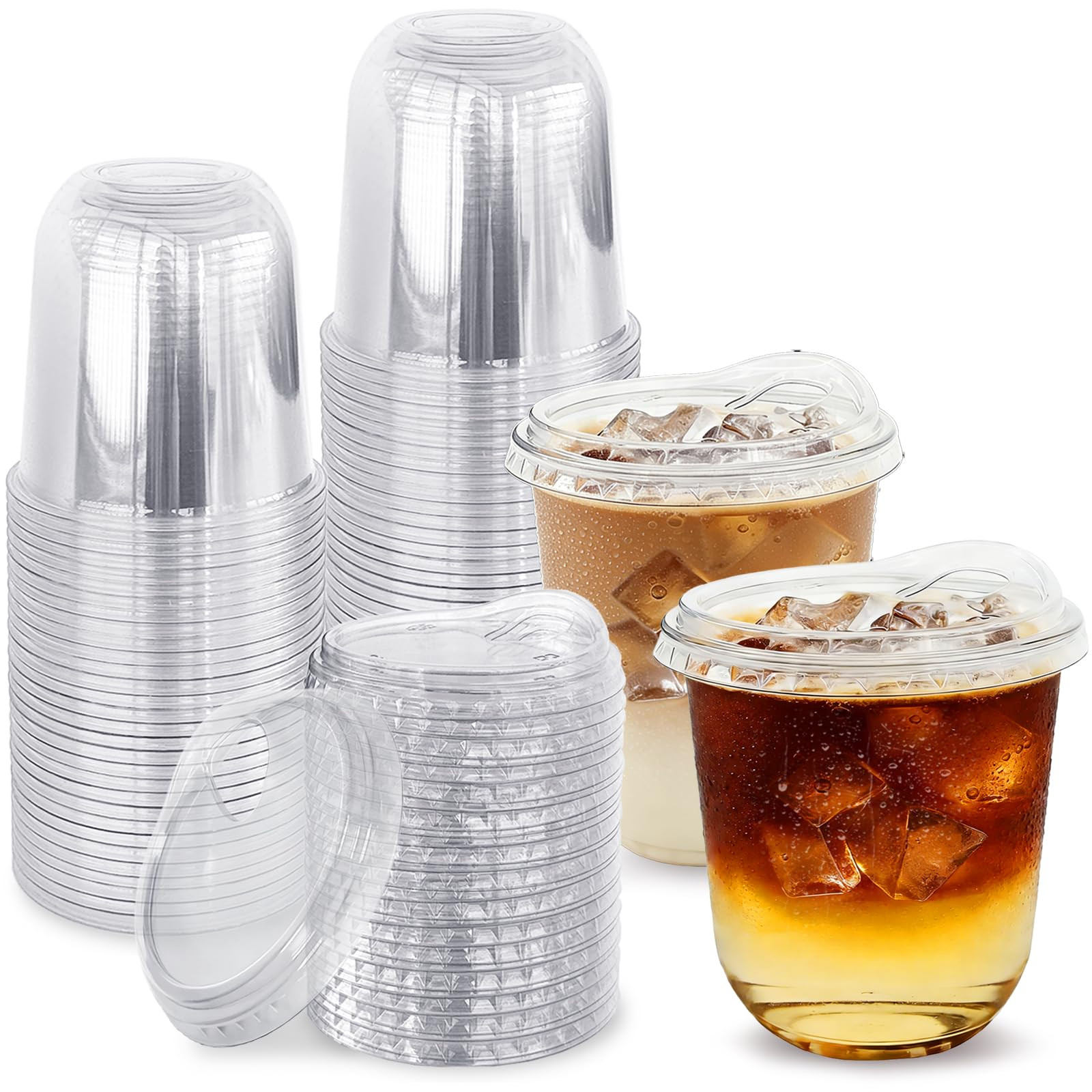 60 Pack Clear Plastic Cups with Strawless Sip Lids,12 oz Disposable PET Crystal Iced Coffee Cups ... | Amazon (US)