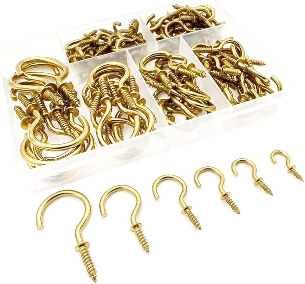 125 PCS 6 Sizes Screw in Hooks,Gold Screw Cup Hooks for Hanging Plants,Decorations,kitchenware an... | Amazon (US)