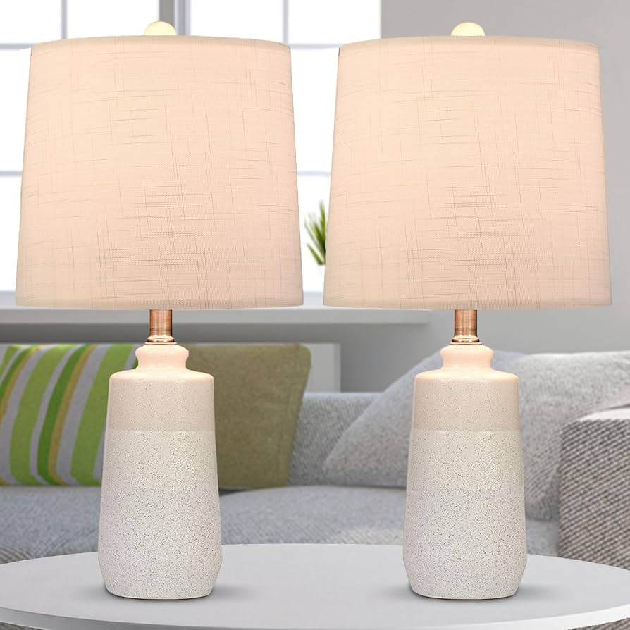 20.5" Ceramic Table Lamp Set of 2 for Bedrooms, White Lamps Set of 2 for Living Room, Minimalist ... | Amazon (US)