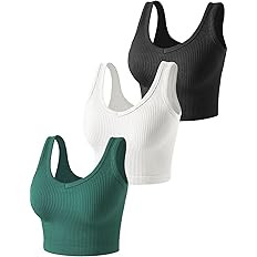 3 Pieces Womens Tank Tops Cute Sexy Going Out Ribbed Summer Tops Black White Crop Tops for Women | Amazon (US)
