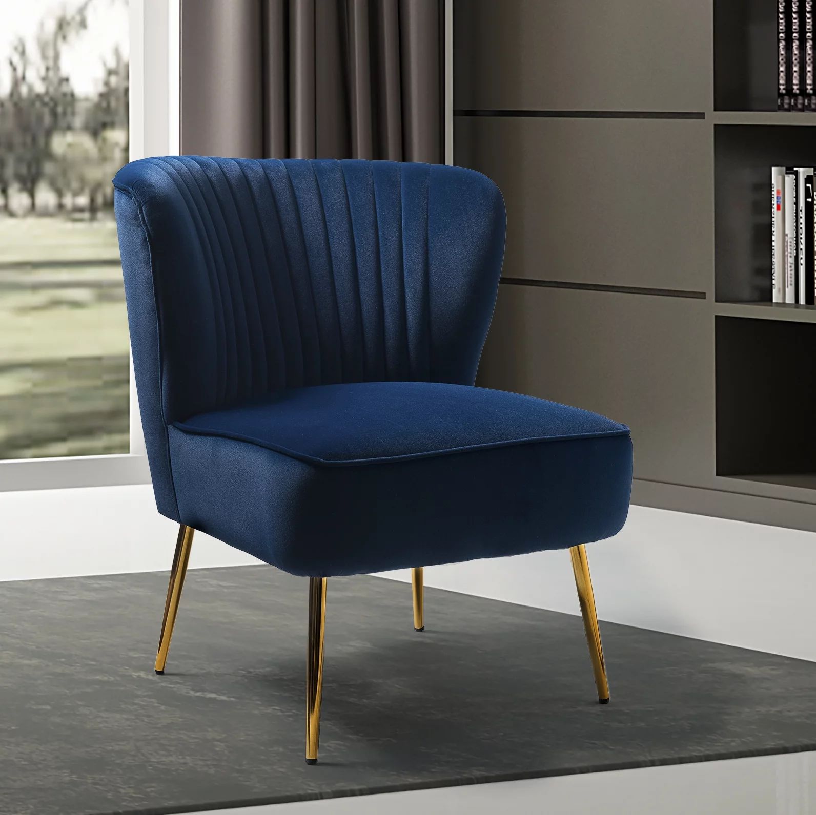 Monica Side Traditional Style Velvet Accent Chair in Navy | Walmart (US)