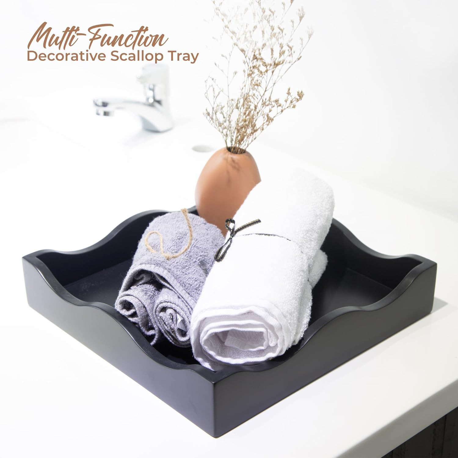 Wooden Scallop Serving Tray - for Coffee Table, Breakfast, Dinner Kitchen Living Room Bedroom, an... | Amazon (US)