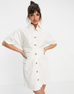 Pretty Lavish button up shirt mini dress in cream | ASOS (Global)