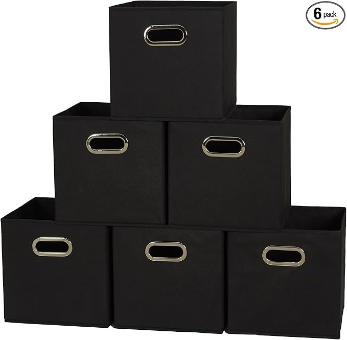 Household Essentials 80-1 Foldable Fabric Storage Bins | Set of 6 Cubby Cubes With Handles | Blac... | Amazon (US)